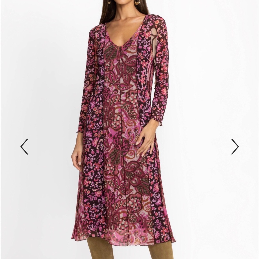Johnny Was Pink & Burgundy   With Fun Mix Of Patterns Floral Maxi Dress